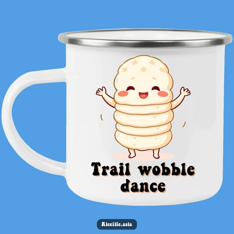 Funny Wobbly Dance Rice Cake Camping Mug: Adventure with Cheerful Cakes