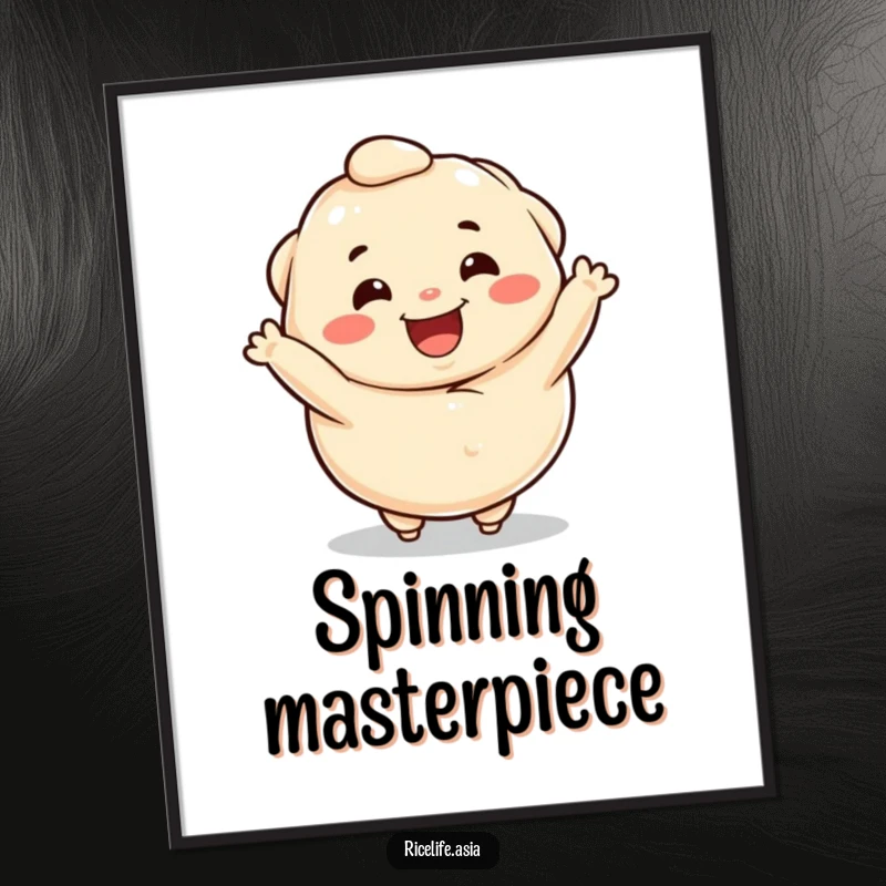 Funny digital art print of a happy dumpling character performing a lively spin, adding instant cheer to any digital space.