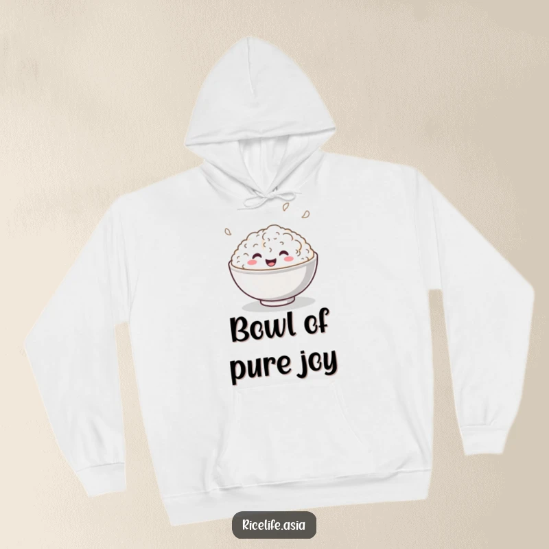 Funny Hoodie: A soft, warm hoodie featuring a smiling bowl of rice playfully bouncing with infectious, happy vibes.