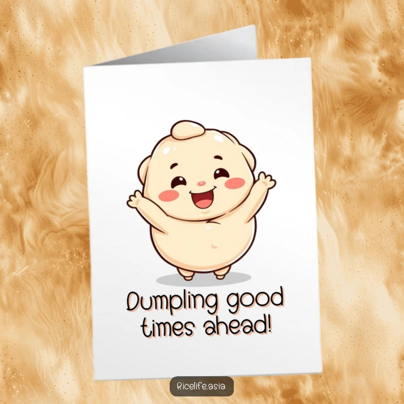 Funny Free Printable Birthday Card: A happy dumpling happily spinning in circles, ready to celebrate a special day.