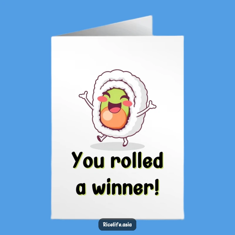 Free Printable Sushi Congrats Card: Funny Hopping Roll Download