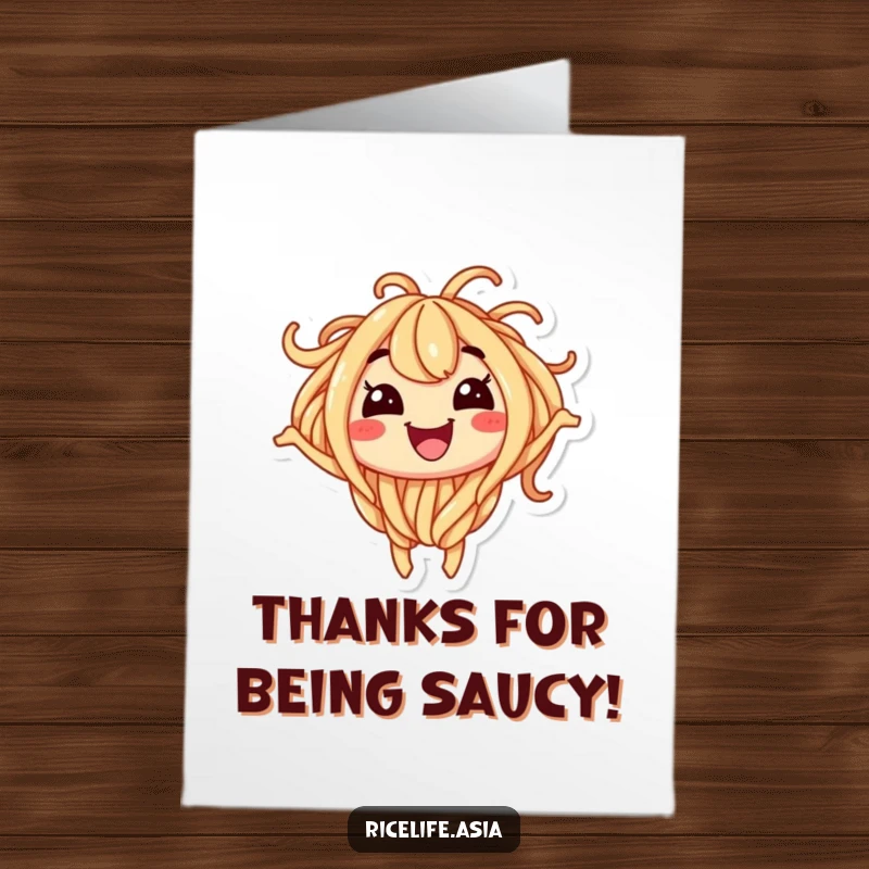 Funny Free Printable Thank You Card: A smiling noodle wiggling enthusiastically to say thank you.