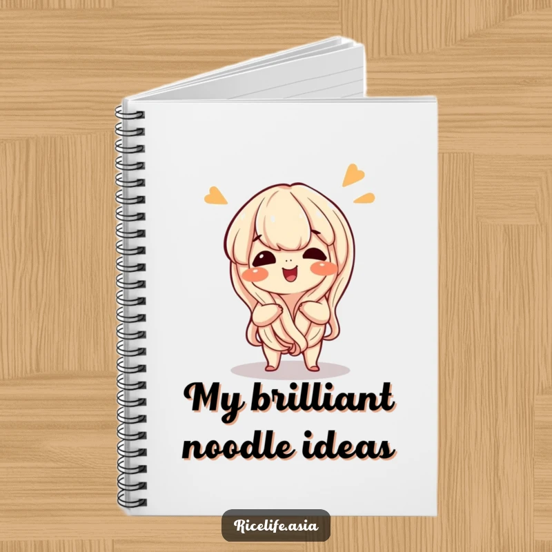 Funny notebook with a cute, giggling cartoon noodle in a playful wiggle, perfect for jotting down notes and ideas.
