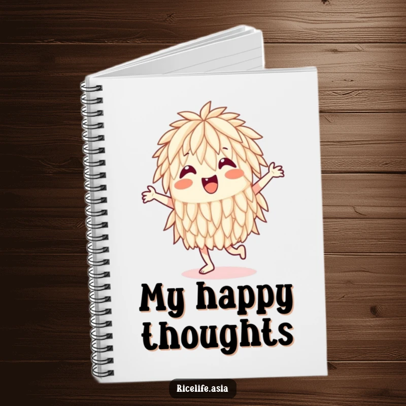 Funny Notebook: A charming notebook cover featuring a happy rice grain energetically performing a joyful jig, ready for your notes.