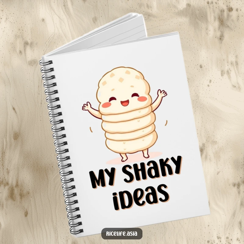Funny Notebook: A delightful notebook cover featuring a stack of happy rice cakes performing a hilarious, wobbly dance.
