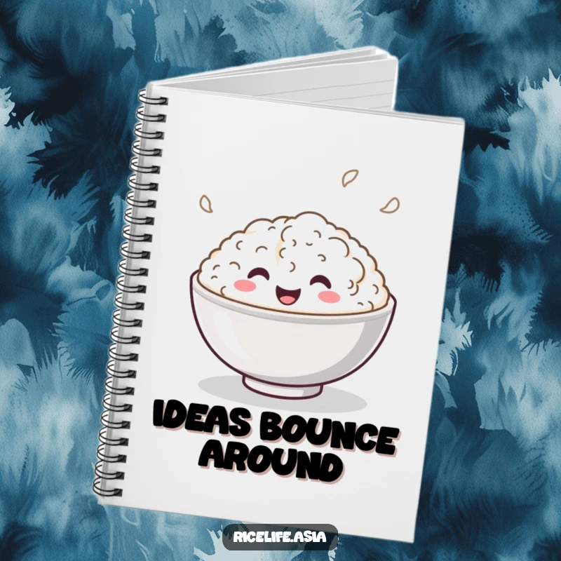 Funny Notebook: A delightful notebook cover featuring a smiling bowl of rice playfully bouncing with infectious, cheerful energy.