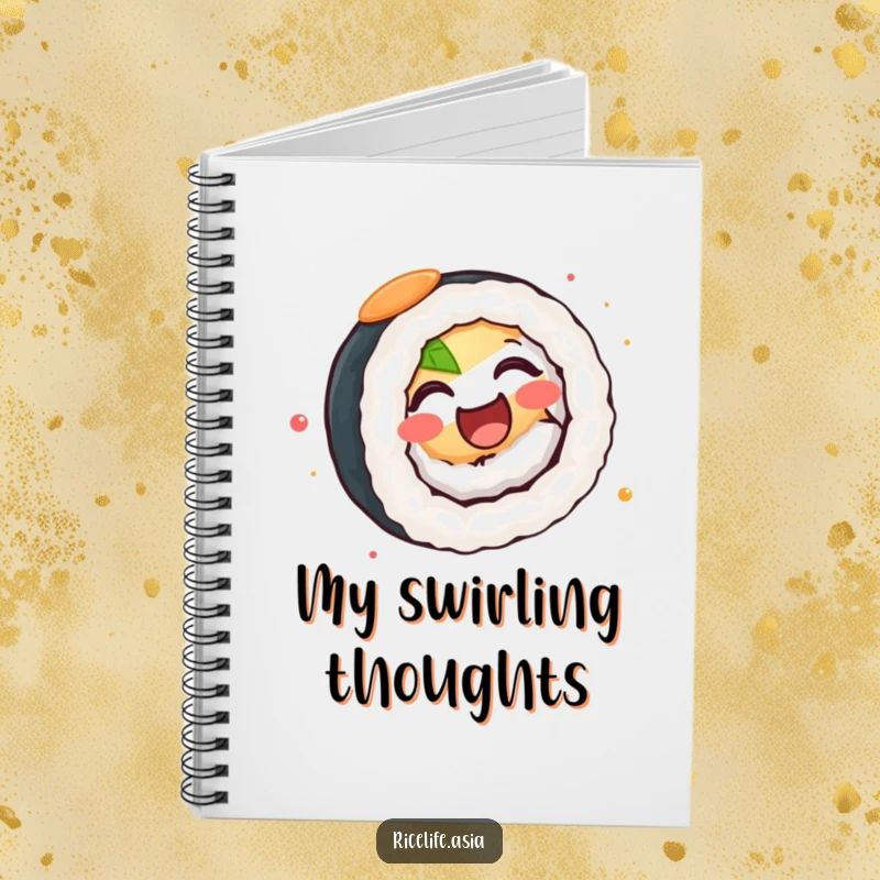 Funny Notebook: A delightful notebook cover featuring a happy sushi roll spinning with infectious joy and a delighted expression.
